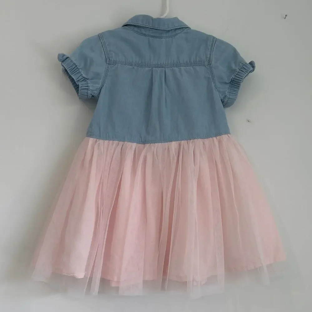 OshKosh B'gosh Denim & Pink Tulle Dress, Toddler Girl Size 2T